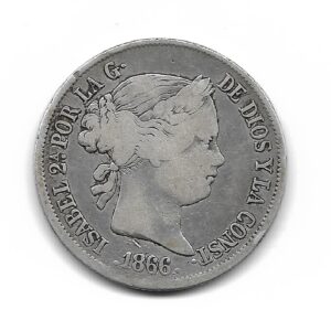 España 40 Centimos de Plata 1866 Madrid KM628.2 MB