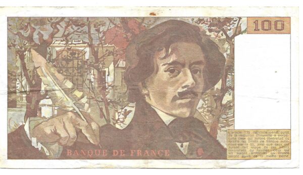 Francia 100 Francos 1989 Delacroix P154d MB - Imagen 2