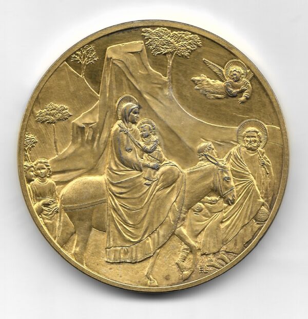 Medalla de Plata Flight into Egypt 1304-1312 Giotto 2 Onzas de Plata .925 Bañada en Oro 24 K
