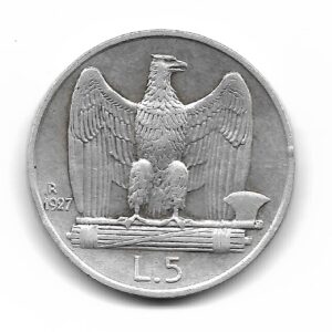Italia 5 Liras de Plata 1927 KM67.2 **FERT MB+