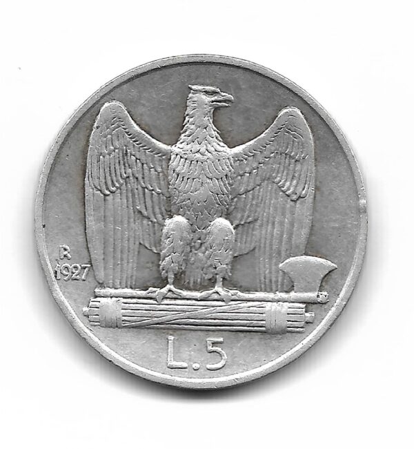 Italia 5 Liras de Plata 1927 KM67.2 **FERT MB+