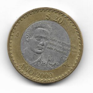 Mexico 20 Pesos 2000 Conmemorativo Octavio Paz KM638 EXC-