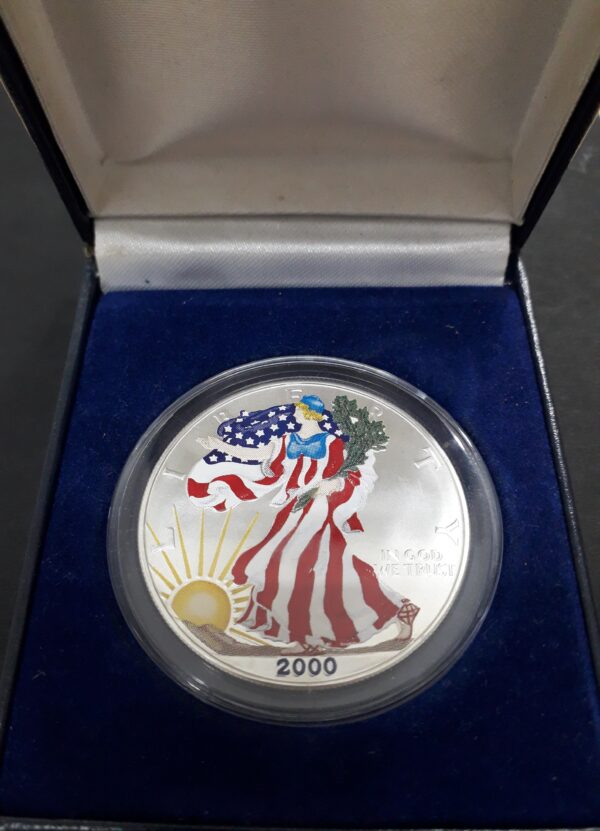 Estados Unidos 1 Dolar 2000 Onza Plata .999 Esmaltada Colorizada con Estuche SC - Imagen 4
