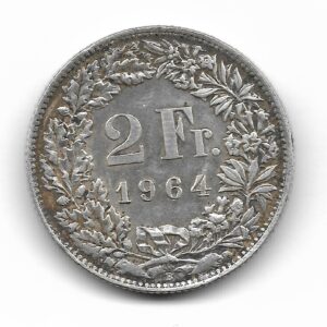 Suiza 2 Francos de Plata 1964 KM21 EXC-