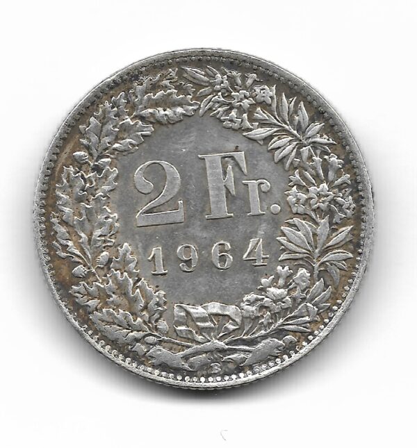 Suiza 2 Francos de Plata 1964 KM21 EXC-