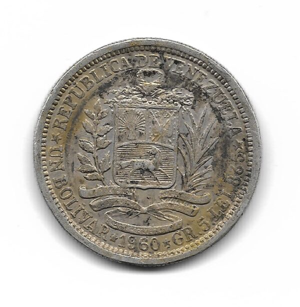 Venezuela 1 Bolivar de Plata 1960 Y37a EXC-