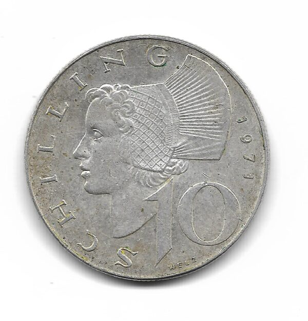 Austria 10 Schilling de Plata 1971 KM2882 EXC+