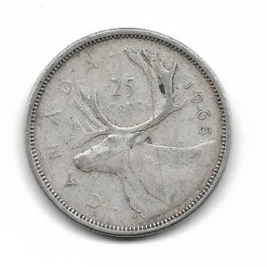 Canada 25 Cents de Plata 1965 KM62 MB-