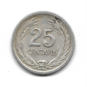El Salvador 25 Centavos de Plata 1953 KM137 MB+
