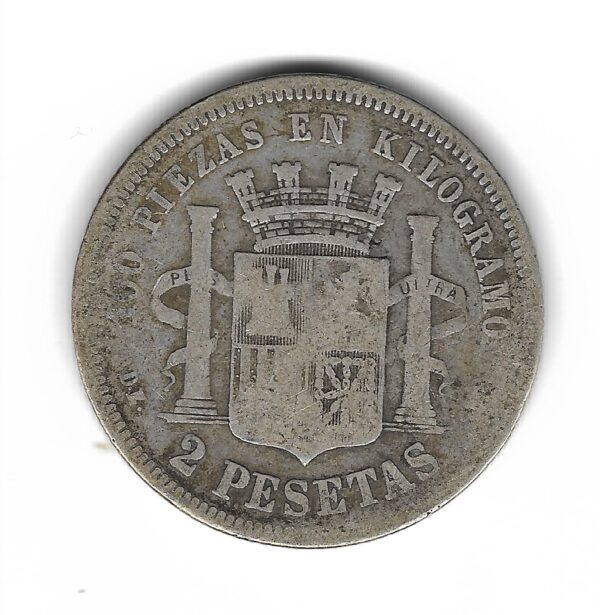 España 2 Pesetas de Plata 1870 *73 DE-M KM654 MB- - Imagen 2