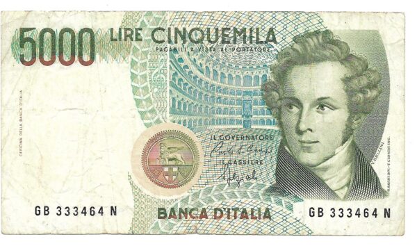 Italia 5000 Liras año 1985 Bellini P111 MB