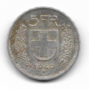 Suiza 5 Francos de Plata 1949 Escaso KM40 MB+