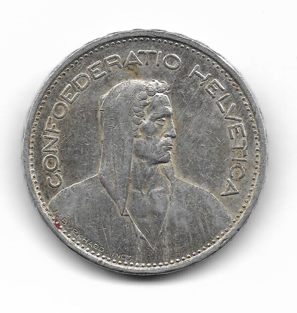 Suiza 5 Francos de Plata 1949 Escaso KM40 MB+ - Imagen 2