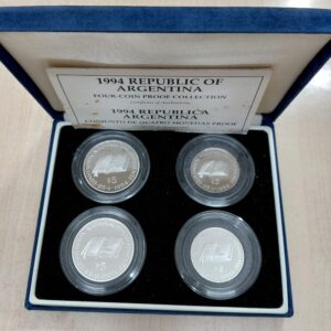 Argentina Set Convencion Nacional Constituyente 2 y 5 Pesos 1994 Plata y Niquel Proof Muy Escaso con Estuche y Certificado
