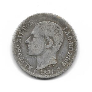 España 50 Centimos de Plata 1881 MS-M *81 KM685 MB