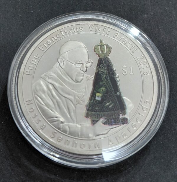Islas Vírgenes Británicas 1 Dolar de Plata 2014 Visita a Brasil del Papa Francisco y Virgen de Aparecida Proof
