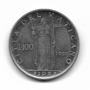 Vaticano 100 Liras 1959 Papa Juan XXIII Y64.1 EXC