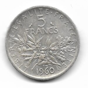 Francia 5 Francos de Plata 1960 KM926 EXC