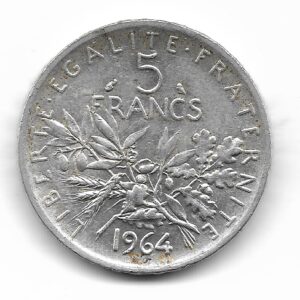 Francia 5 Francos de Plata 1964 KM926 EXC