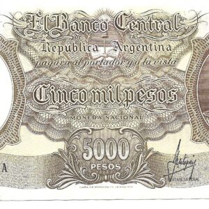 Argentina 5.000 Pesos Moneda Nacional Resellado a 50 Pesos Ley serie A Mastropierro-Ianella Bottero 2217 SC-
