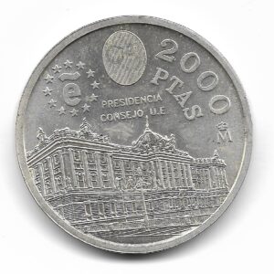 España 2000 Pesetas de Plata 1995 Conmemorativa presidencia de la U.E KM954 SC