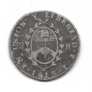Provincias Unidas 2 Reales de Plata 1813J CJ10 MB+