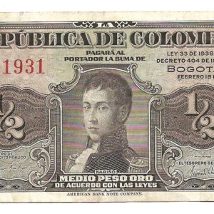 Colombia 1/2 Peso Oro 1953 P345b MB