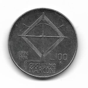Italia 100 Liras 1874-1974 Conmemorativa Guillermo Marconi KM102 SC