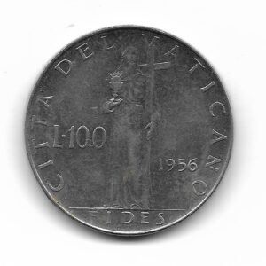 Vaticano 100 LIras 1956 Papa Pio XII Y55 EXC