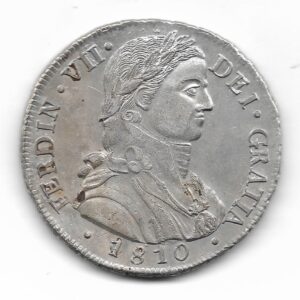 Chile Santiago 8 Reales de Plata 1810 F.J Fernando VII Busto Imaginario KM75 EXC+