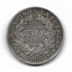 Bolivia 50 Centavos de Plata 1903 KM175 MB+