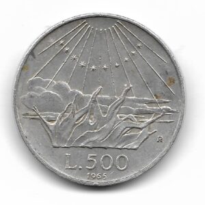 Italia 500 Liras de Plata 1965 Dante Alighieri KM100 EXC-