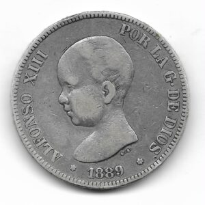 España 5 Pesetas de Plata 1889 *89 MP-M KM689 MB