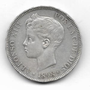 España 5 Pesetas de Plata 1898 *98 SG-V KM707 EXC
