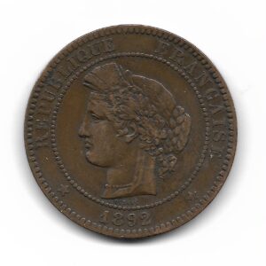 Francia 10 Centimes 1892A KM815 MB+