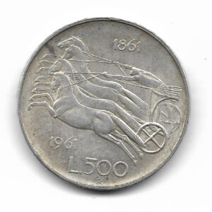 Italia 500 Liras de Plata 1861-1961 Centenario de la Unificacion KM99 SC