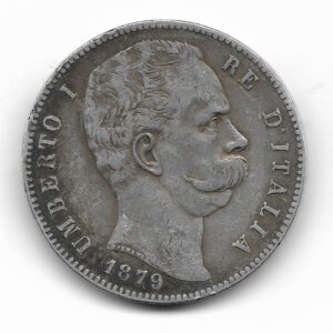 Italia 5 Liras de Plata 1879R KM20 MB+