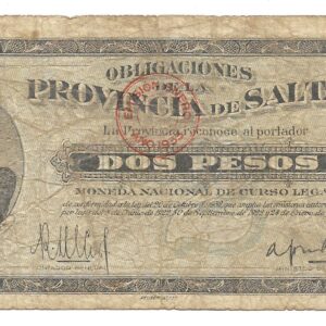 Salta 2 Pesos 1932 resello rojo 1933 S2143 B+