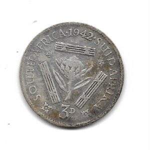 Sudafrica Bajo Gran Bretaña 3 Pence de Plata 1942 KM26 MB