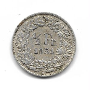 Suiza 1/2 Franco de Plata 1951 KM23 MB+