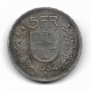 Suiza 5 Francos de Plata 1954 KM40 MB+
