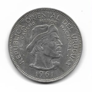 Uruguay 10 Pesos de Plata 1961 El Gaucho KM43 EXC