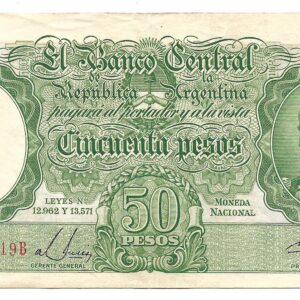 Argentina 50 Pesos Moneda Nacional serie B Musis-Revestido Bottero 1991 MB+