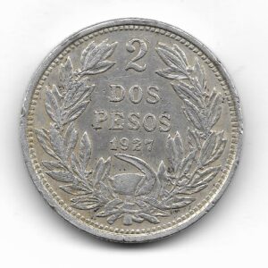 Chile 2 Pesos de Plata 1927 KM172 EXC