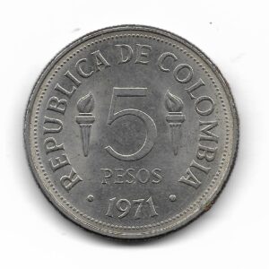 Colombia 5 Pesos 1971 Conmemorativa VI Juegos Panamericanos Cali KM247 EXC