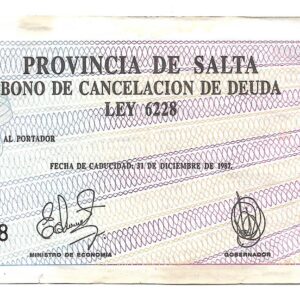 Bono Provincia de Salta 1 Austral 1987 Decreto 245/87 EC053 MB+