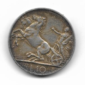 Italia 10 Liras de Plata 1927 KM68.2 EXC-