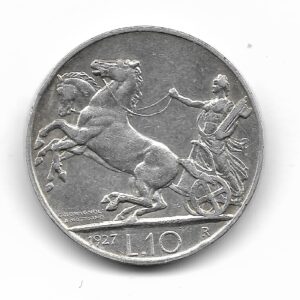 Italia 10 Liras de Plata 1927 KM68.2 EXC