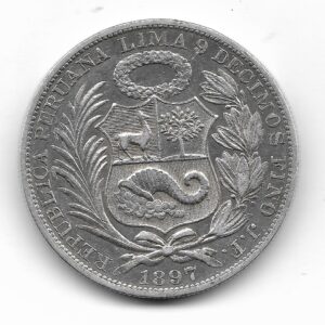 Peru 1 Sol de Plata 1897 J.F Escaso KM196.26 EXC