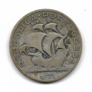 Portugal 5 Escudos de Plata 1933 KM581 MB
